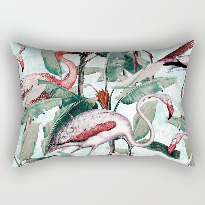 Floral And Flamingo Viii Rectangular Pillow