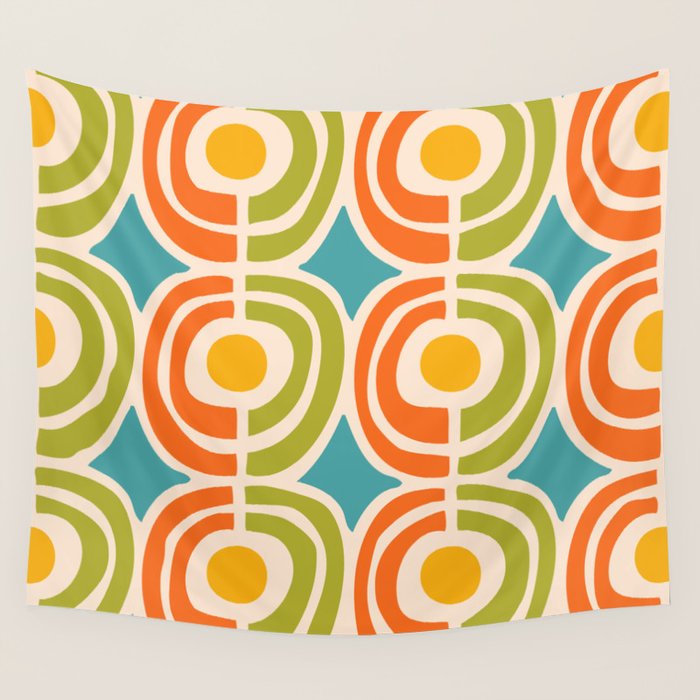 Mid Century Modern Solar Flares Pattern 2 Wall Tapestry