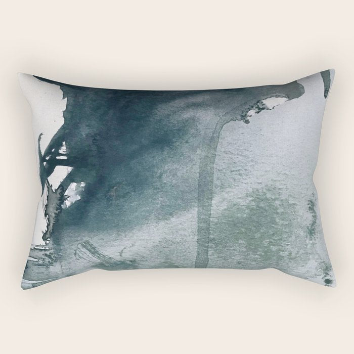 Lakeside: A Minimal, Abstract, Watercolor And Ink Piece In Shades Of Blue And Green Rectangular Pillow