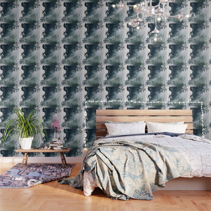 Lakeside: A Minimal, Abstract, Watercolor And Ink Piece In Shades Of Blue And Green Wallpaper
