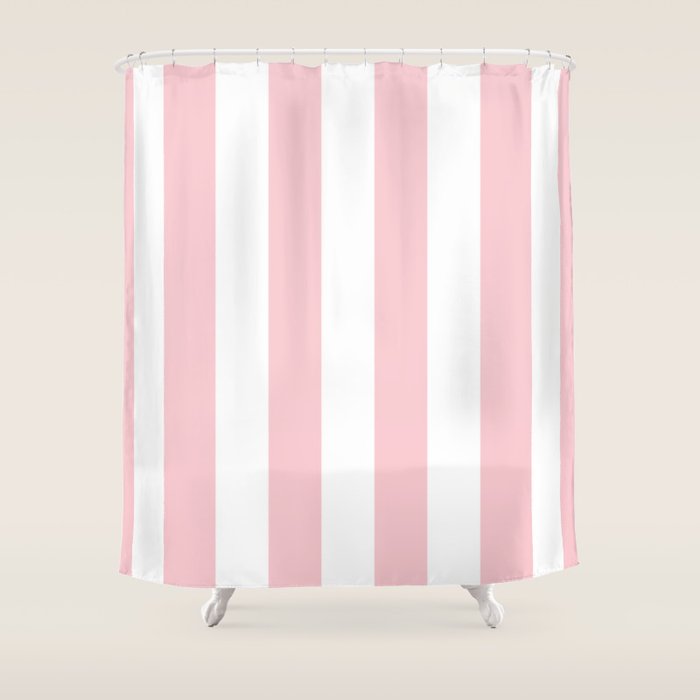 Large White And Light Millennial Pink Pastel Circus Tent Stripe Shower Curtain