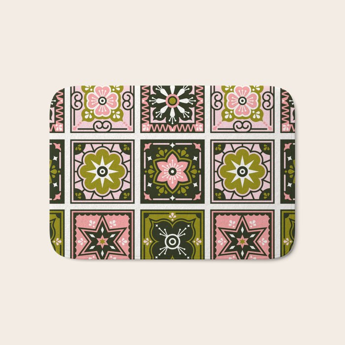 Talavera Mexican Tile - Blush & Sage Palette Bath Mat