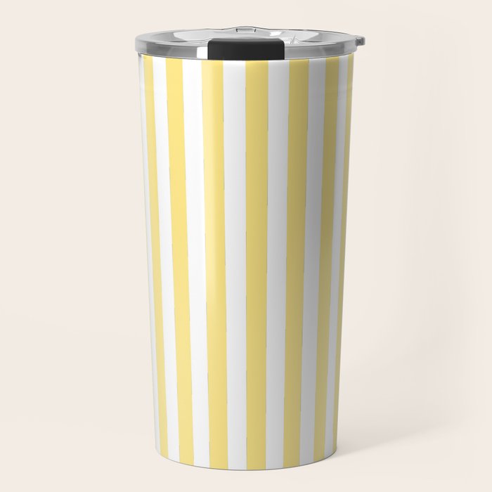Modern Geometrical Baby Yellow White Stripes Pattern Travel Mug