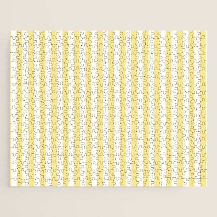 Modern Geometrical Baby Yellow White Stripes Pattern Jigsaw Puzzle
