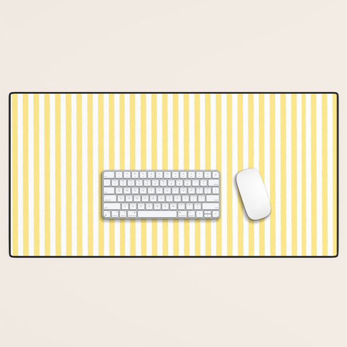 Modern Geometrical Baby Yellow White Stripes Pattern Desk Mat