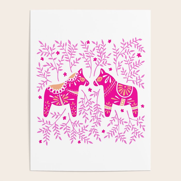 Swedish Dala Horses - Pink Palette Poster