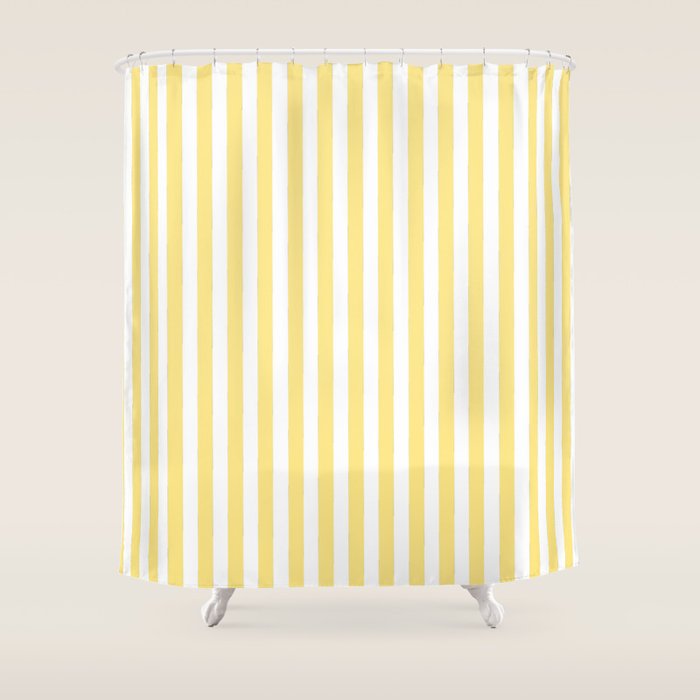 Modern Geometrical Baby Yellow White Stripes Pattern Shower Curtain
