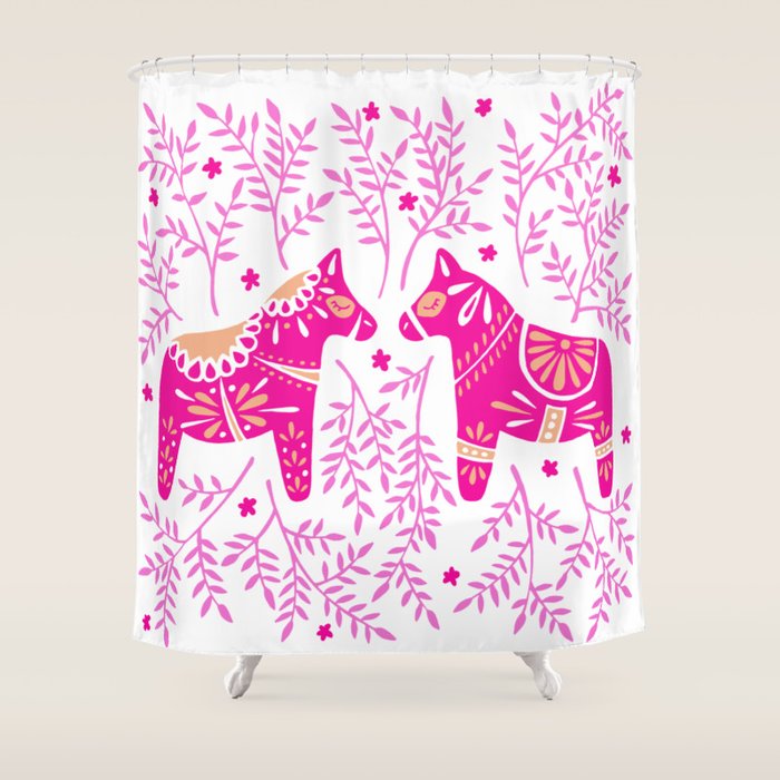 Swedish Dala Horses - Pink Palette Shower Curtain