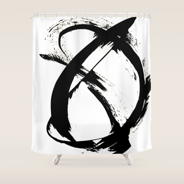 Brushstroke [7]: A Minimal, Abstract Piece In Black And White Shower Curtain