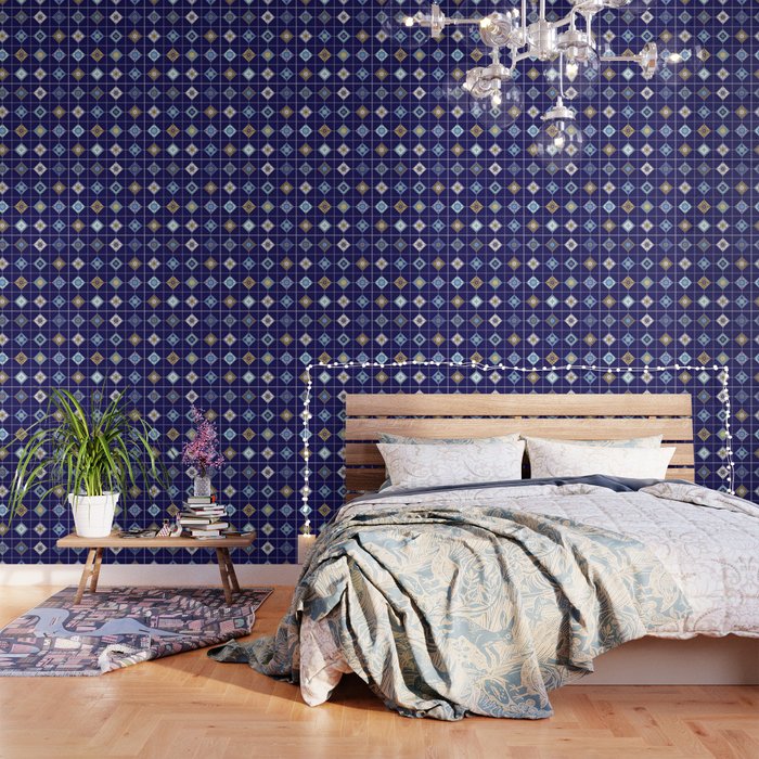 Talavera Mexican Tile - Navy & Bronze Palette Wallpaper