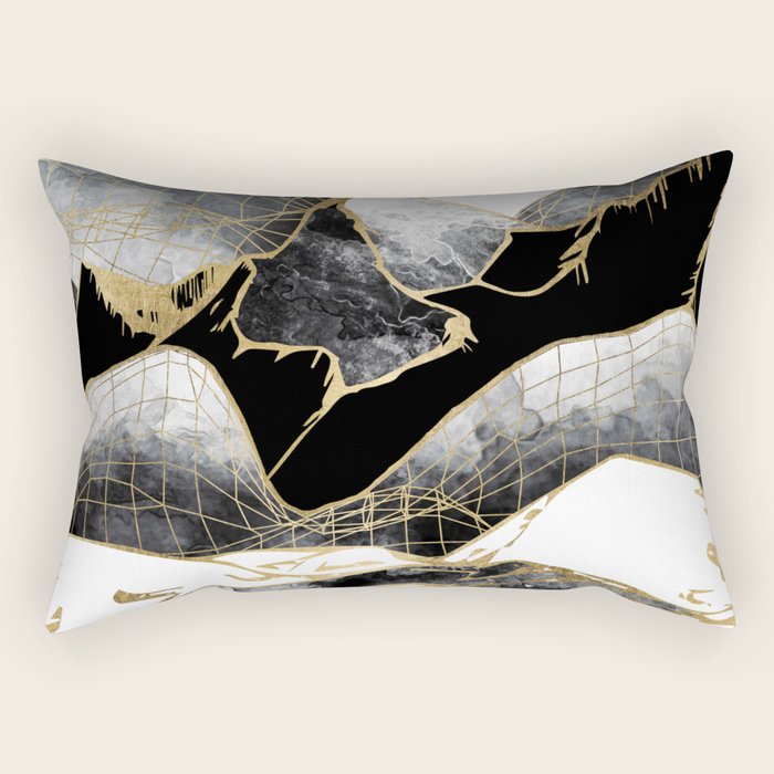Minimal Black And Gold Mountains Rectangular Pillow