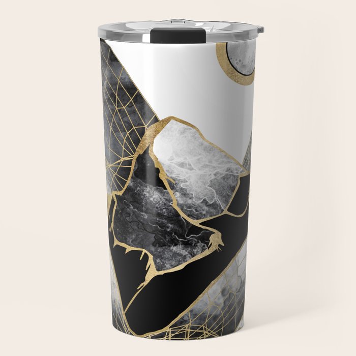 Minimal Black And Gold Mountains Travel Mug