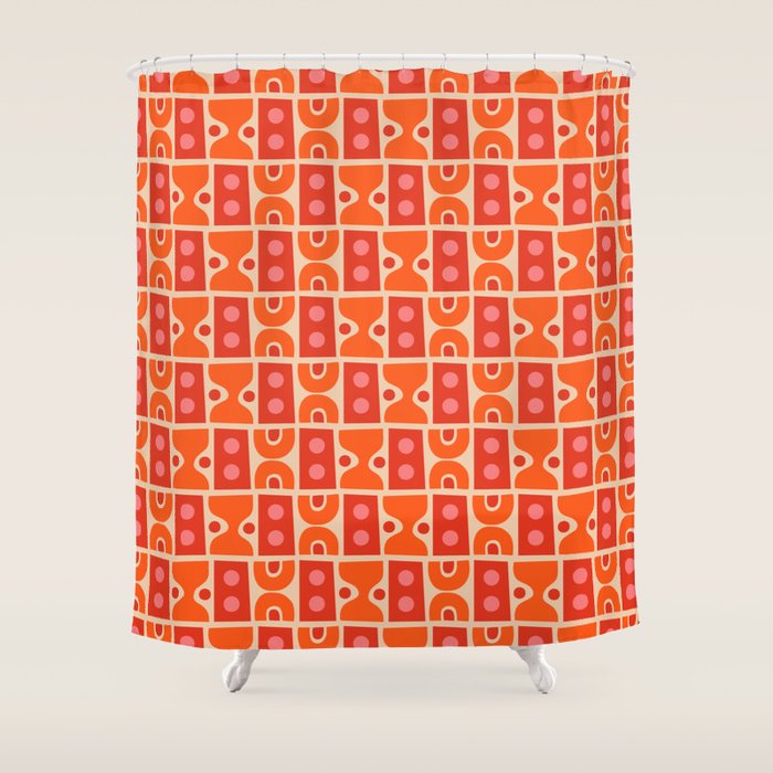 Mid Century Modern Abstract Pattern 721 Mid Mod Orange & Red Shower Curtain