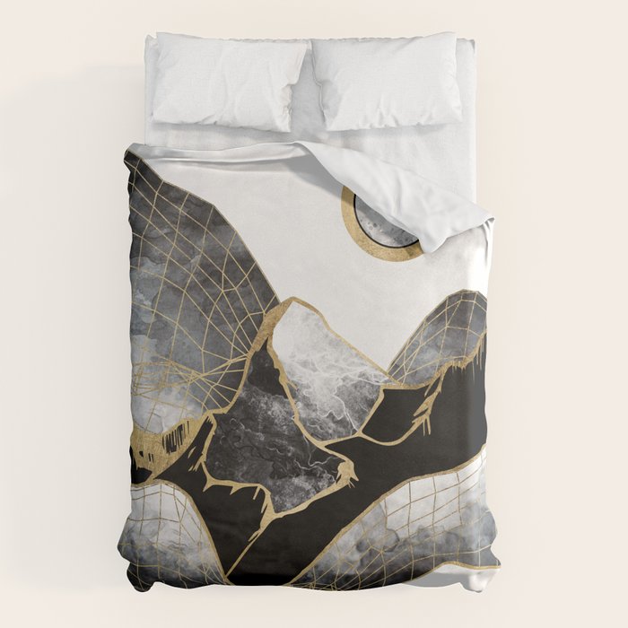 Minimal Black And Gold Mountains Duvet Cover