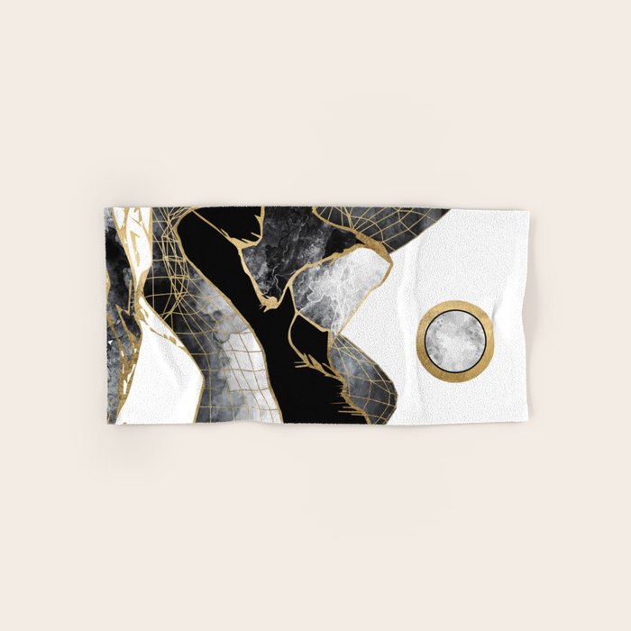 Minimal Black And Gold Mountains Bath Towel