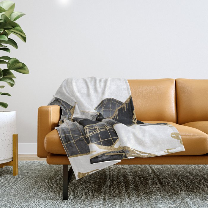 Minimal Black And Gold Mountains Throw Blanket