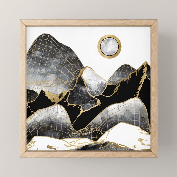 Minimal Black And Gold Mountains Mini Art Print