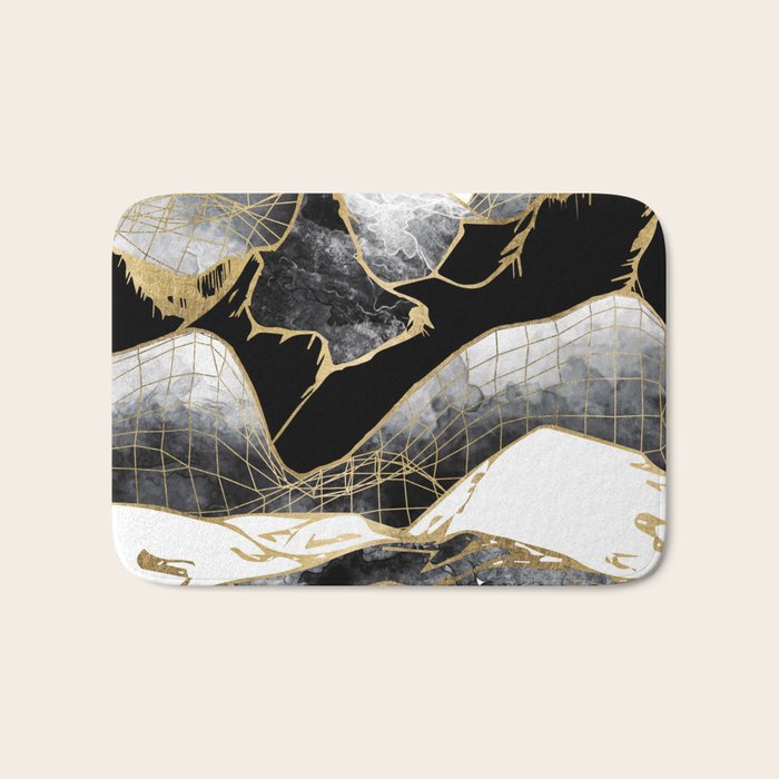 Minimal Black And Gold Mountains Bath Mat