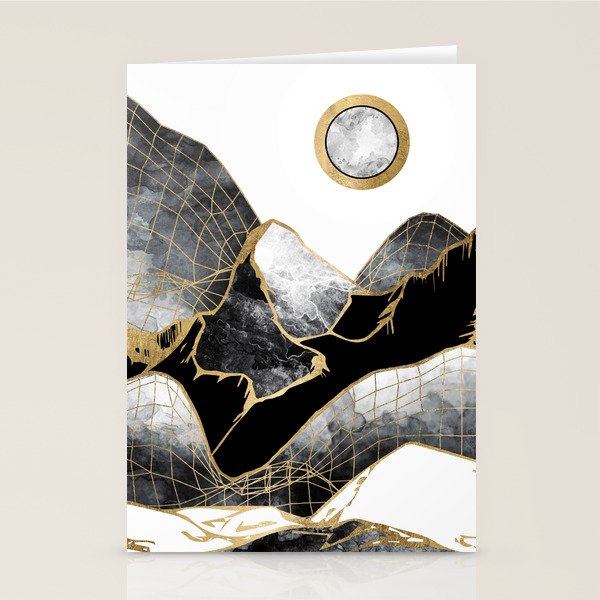 Minimal Black And Gold Mountains Stationery Card