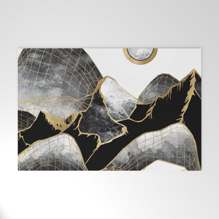 Minimal Black And Gold Mountains Welcome Mat