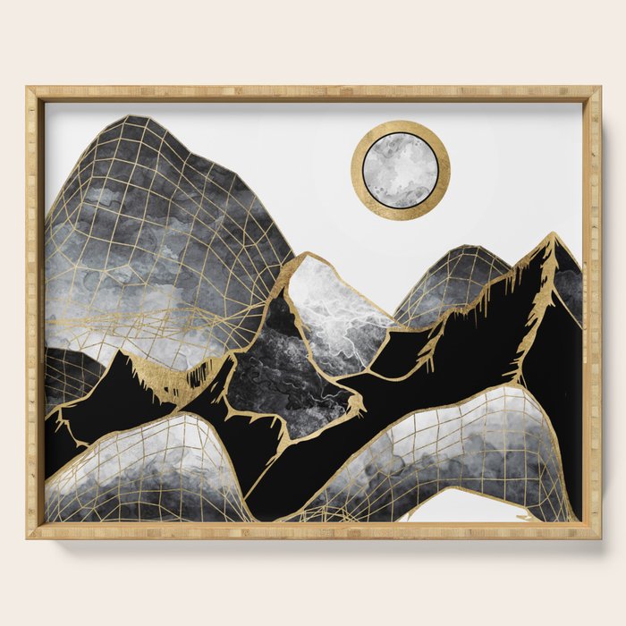Minimal Black And Gold Mountains Serving Tray