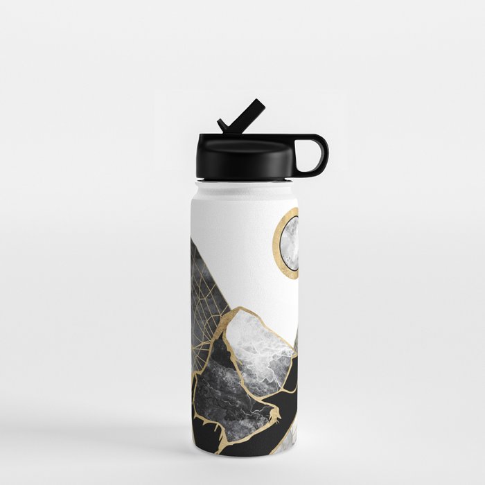 Minimal Black And Gold Mountains Water Bottle