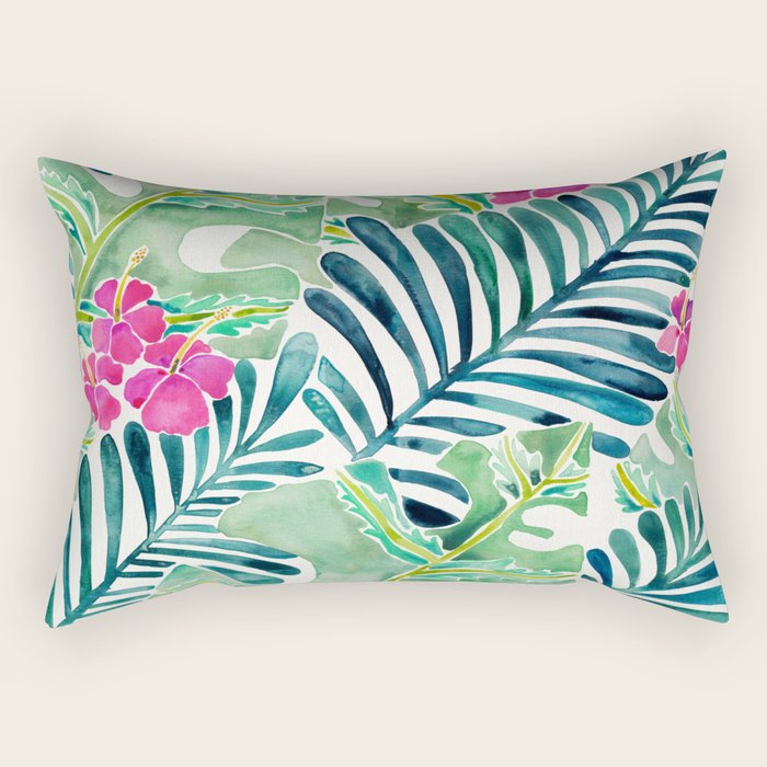 Lush Tropical Fronds & Hibiscus Rectangular Pillow