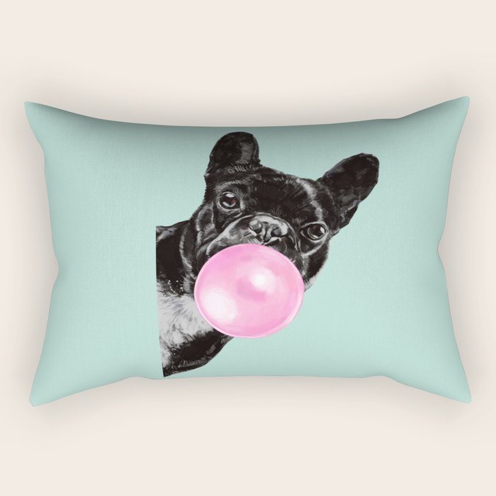 Bubble Gum Sneaky French Bulldog In Green Rectangular Pillow