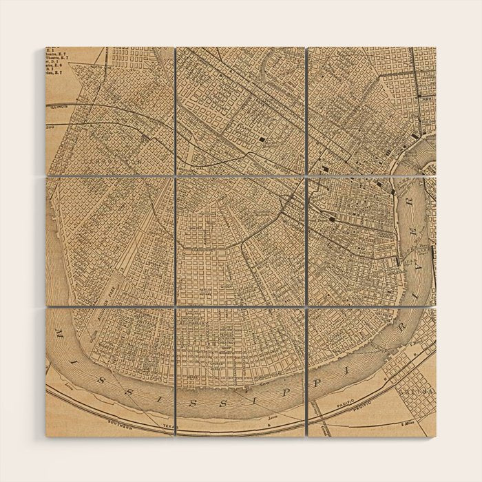 Vintage Map Of New Orleans La (1908) Wood Wall Art