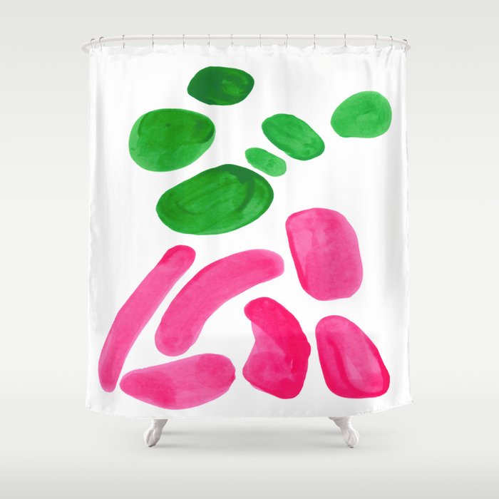 Abstract Minimalist Mid Century Modern Colorful Pop Art Complementary Pink Green Floral Bubbles Shower Curtain