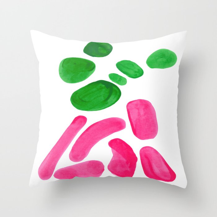 Abstract Minimalist Mid Century Modern Colorful Pop Art Complementary Pink Green Floral Bubbles Throw Pillow