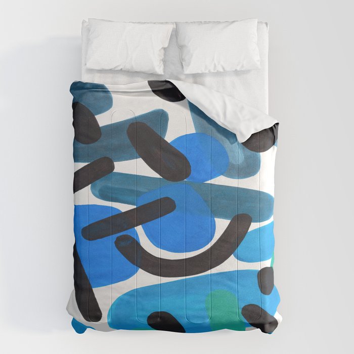 Abstract Minimalist Mid Century Modern Colorful Pop Art Retro Funky Shapes Blue Turquoise Comforter