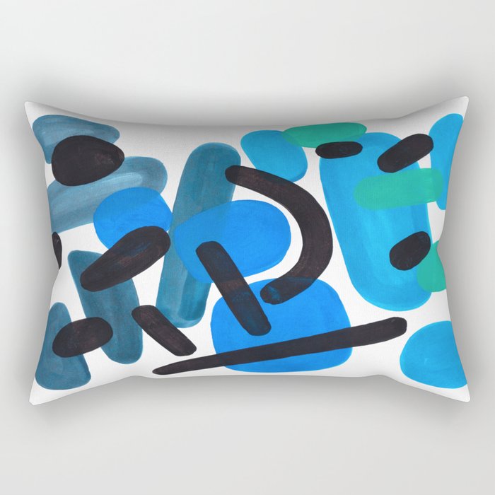 Abstract Minimalist Mid Century Modern Colorful Pop Art Retro Funky Shapes Blue Turquoise Rectangular Pillow