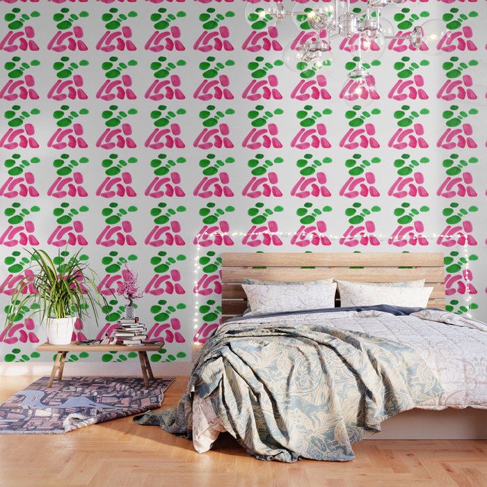 Abstract Minimalist Mid Century Modern Colorful Pop Art Complementary Pink Green Floral Bubbles Wallpaper