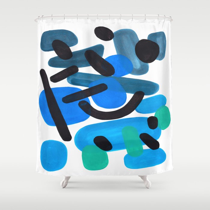 Abstract Minimalist Mid Century Modern Colorful Pop Art Retro Funky Shapes Blue Turquoise Shower Curtain
