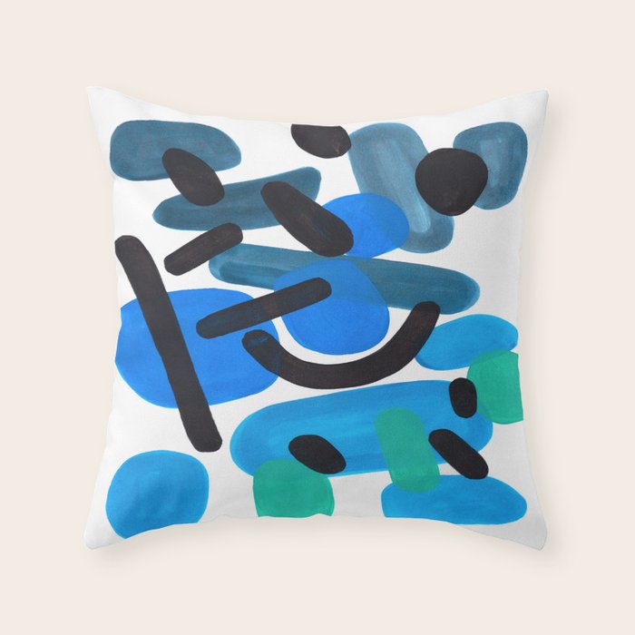 Abstract Minimalist Mid Century Modern Colorful Pop Art Retro Funky Shapes Blue Turquoise Throw Pillow