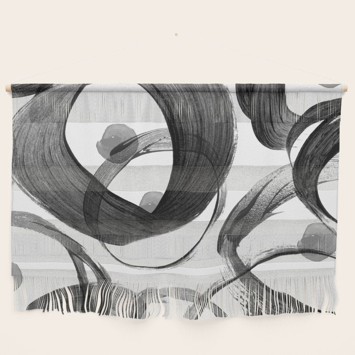 Modern Abstract Black White Hand Painted Brushstrokes Wall Hanging