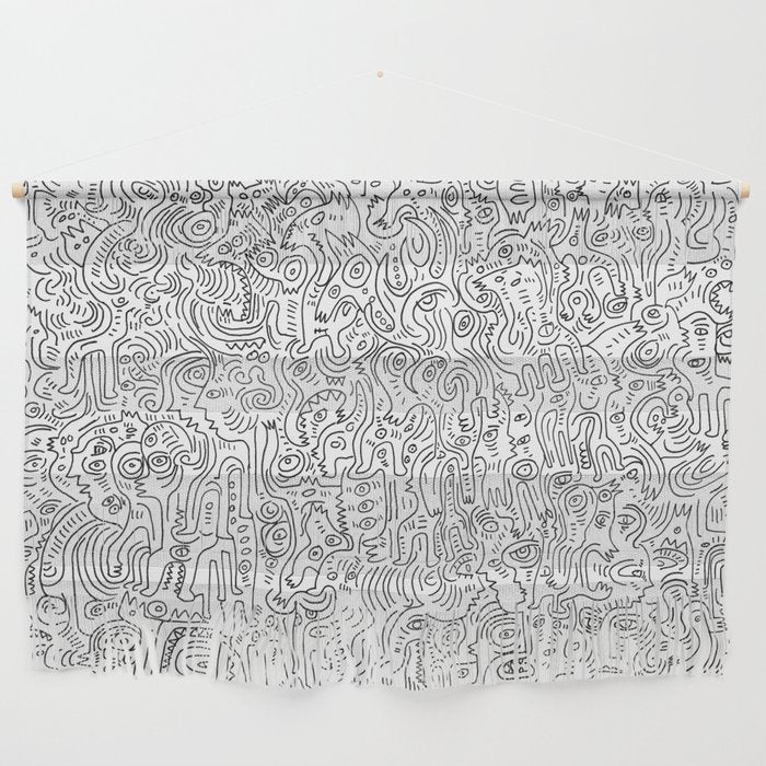 Graffiti Black And White Pattern Doodle Hand Designed Scan Wall Hanging