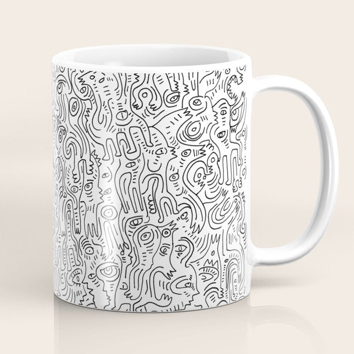 Graffiti Black And White Pattern Doodle Hand Designed Scan Coffee Mug