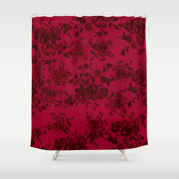 Vintage Black Gray Red Bohemian Floral Pattern Shower Curtain