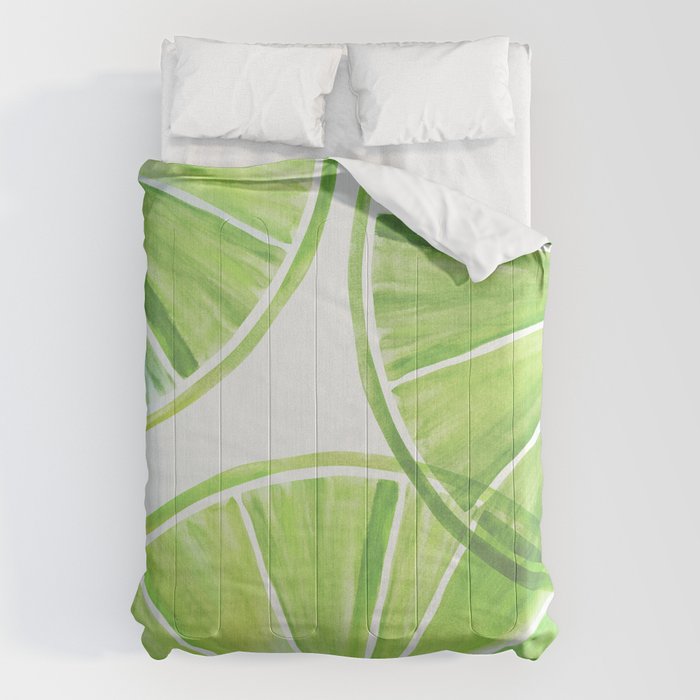 Fresh Lime Citrus Abstract Watercolor Comforter