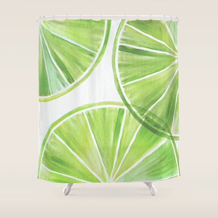 Fresh Lime Citrus Abstract Watercolor Shower Curtain