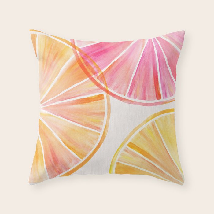 Summer Citrus Party Watercolor Throw Pillow