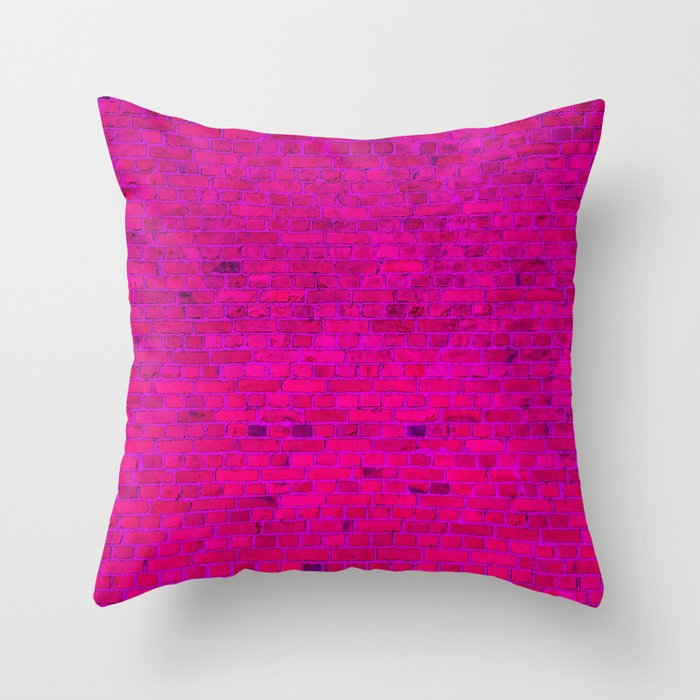 Bright Neon Hot Pink Fuchsia Brick Wall Throw Pillow