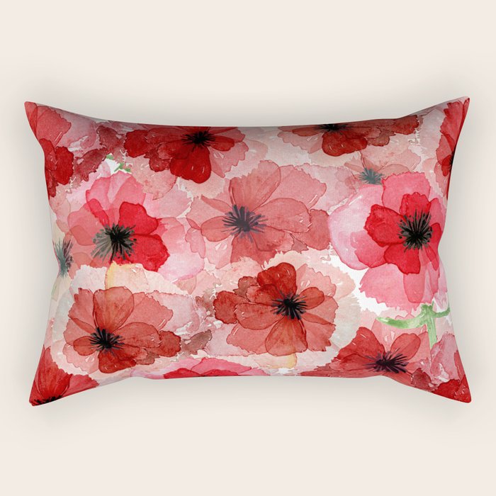 Pressed Poppy Blossom Pattern Rectangular Pillow