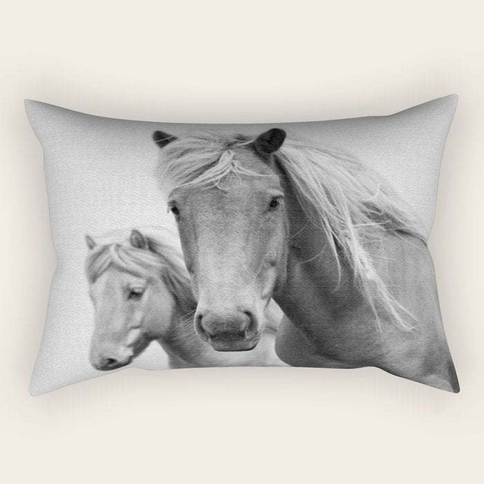 Horses - Black & White Rectangular Pillow