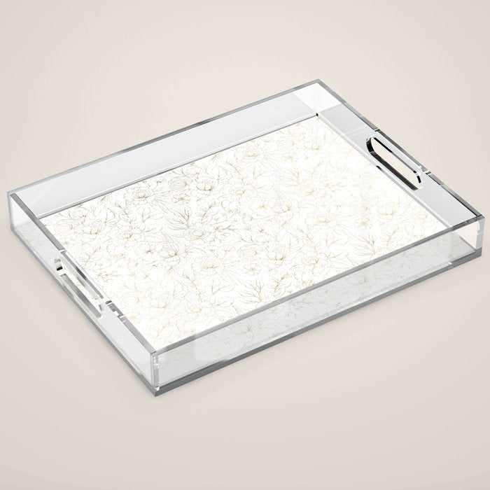 Elegant Simple Modern Faux Gold White Floral Acrylic Tray