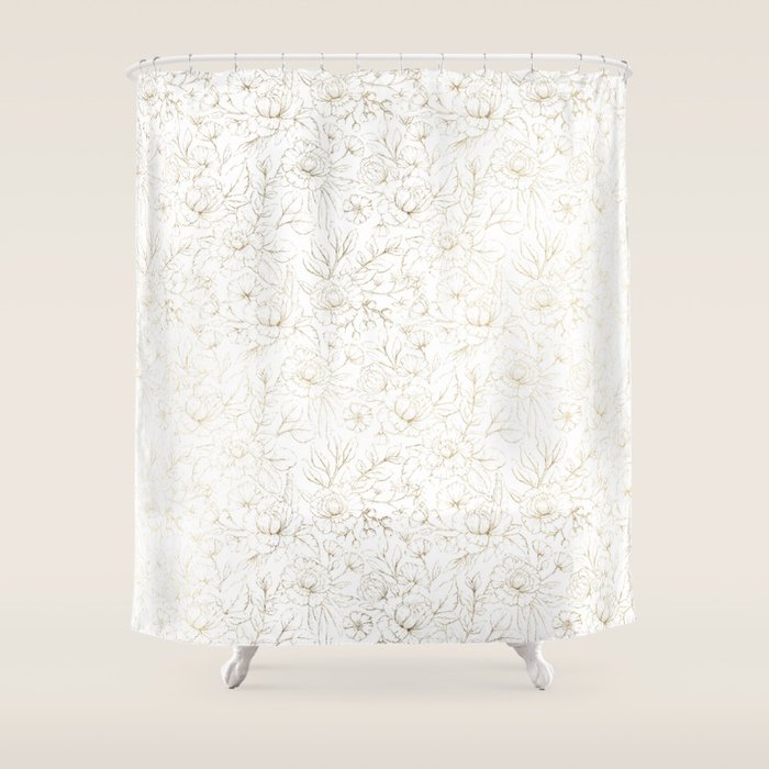 Elegant Simple Modern Faux Gold White Floral Shower Curtain