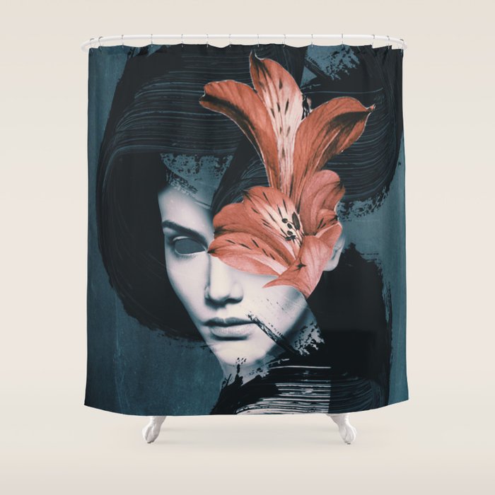 Red Flowers/Lady Portrait Shower Curtain
