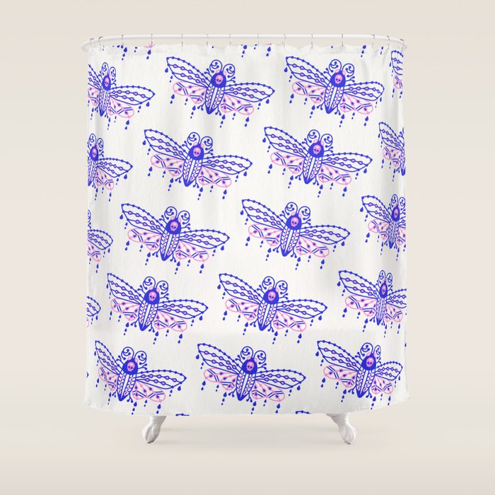 Death'S Head Hawkmoth - Indigo & Pink Palette Shower Curtain